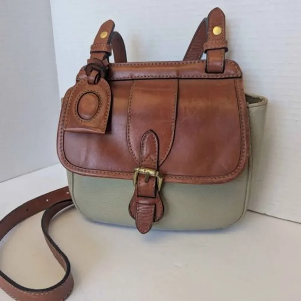 Vintage Distressed Liz Claiborne 2 Tone Leather Saddle Purse Crossbody Bag 8x7